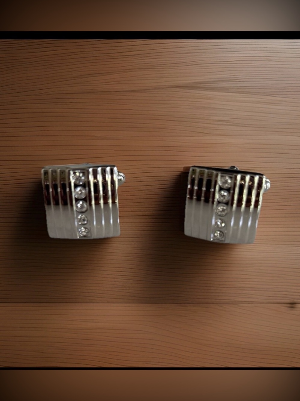 Silver Tone Rhinestone Square Cufflinks - Men Accessories